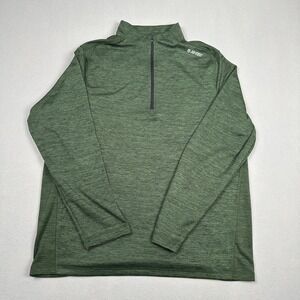 Hi-Tec Mens Quarter Zip Pullover Green Heathered Grid Fleece Size Large